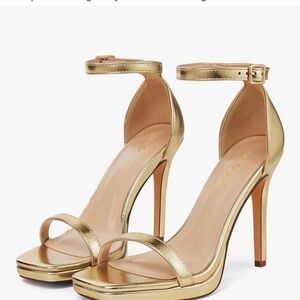 Metallic Gold Ankle-Strap Stiletto Sandals